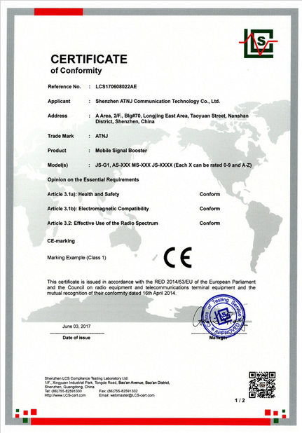 Κίνα Shenzhen Atnj Communication Technology Co., Ltd. Πιστοποιήσεις